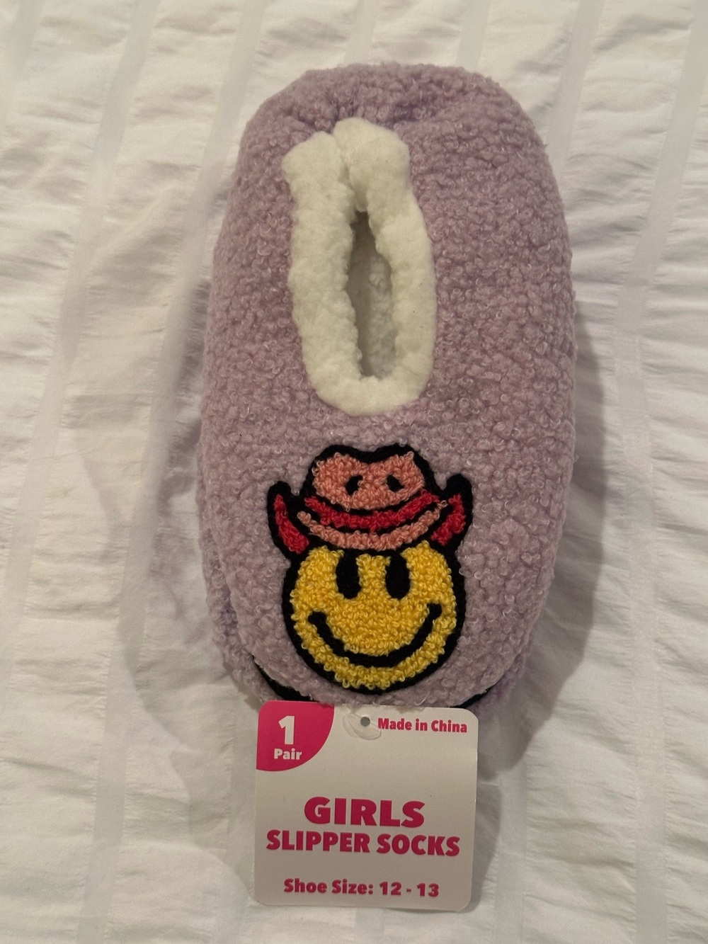 💥 $5 if bundled Girls Plush Slipper Socks Shoe Size Toddler 12-13 Smiley Cowgirl